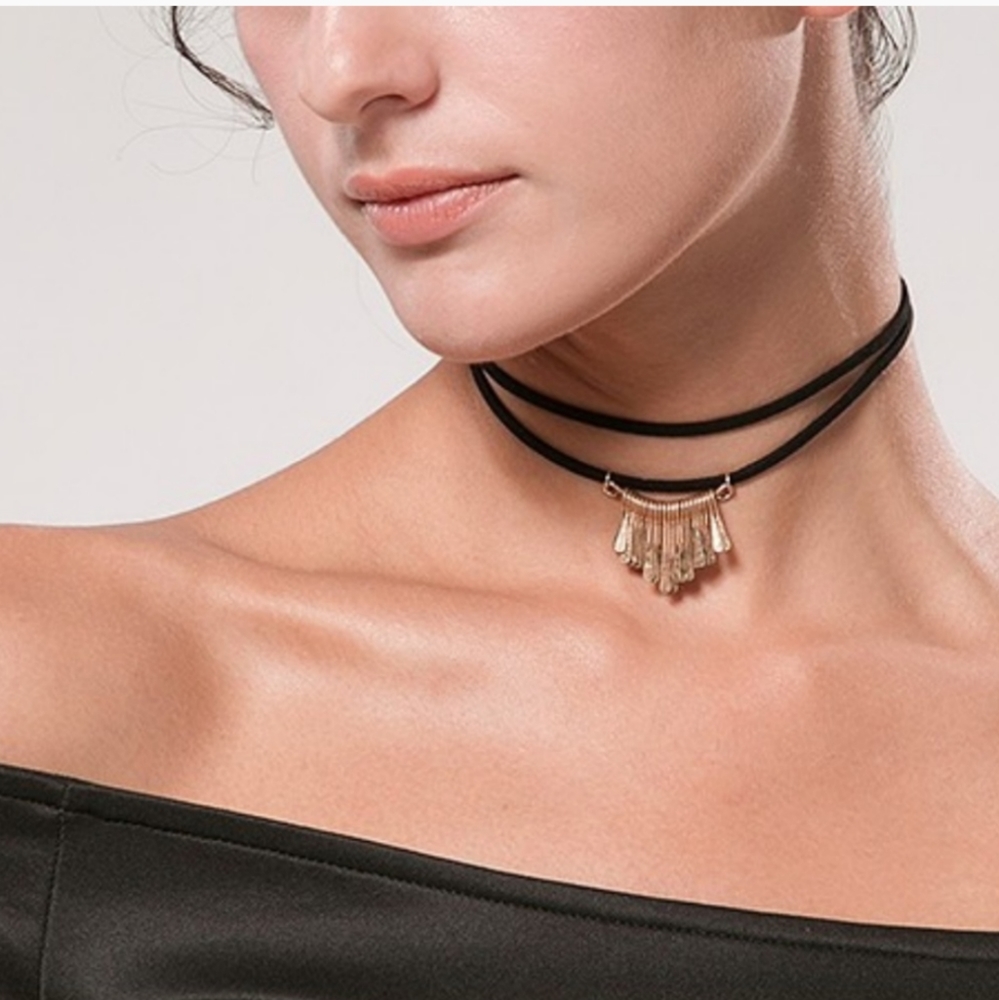 Suede Wrap Choker Hammered Gold Boho